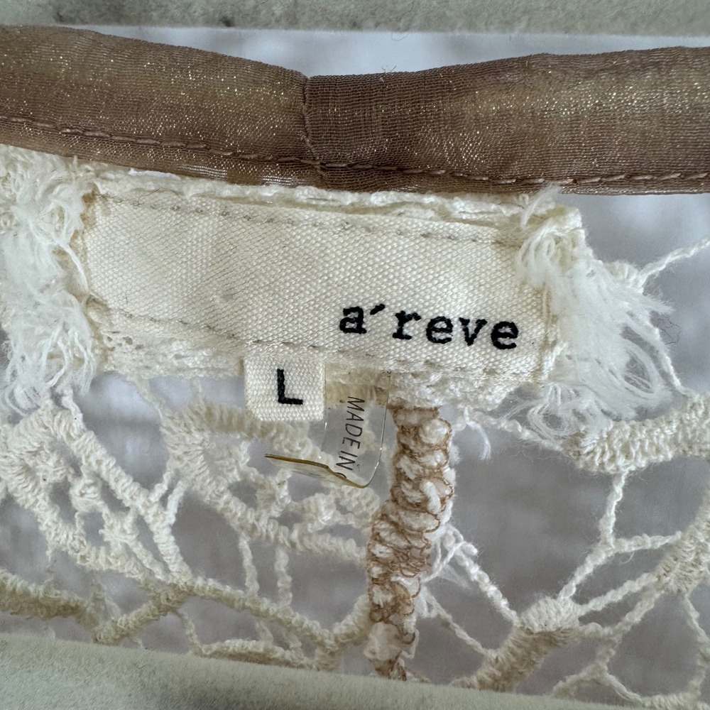 a'reve‎ Womens L Lace Long Sleeve Boho Knit Top Beige Brown Casual Pullover - Picture 10 of 12